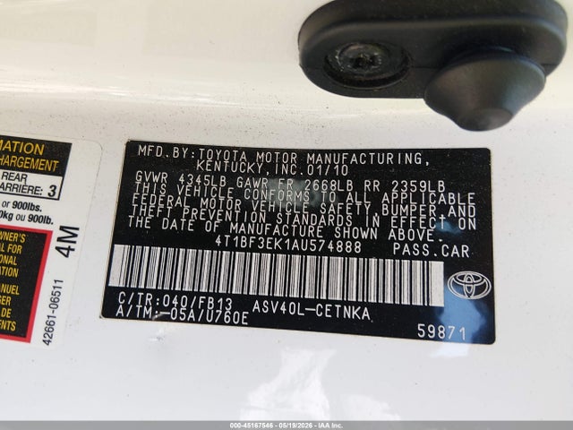 45167546 :رقم المزاد ، 4T1BF3EK1AU574888 vin ، 2010 Toyota Camry Le مزاد بيع