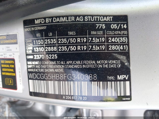 Aukcja sprzedaży 2015 Mercedes-benz Glk 350, vin: WDCGG5HB8FG340388, numer aukcji: 45167564