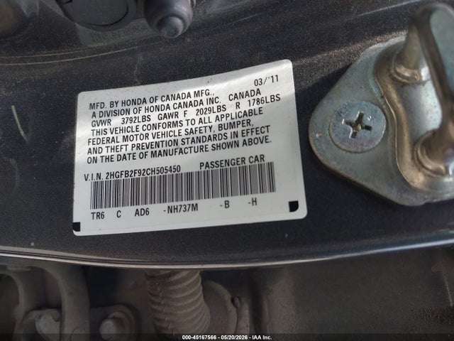 Aukcja sprzedaży 2012 Honda Civic Ex-l, vin: 2HGFB2F92CH505450, numer aukcji: 45167566