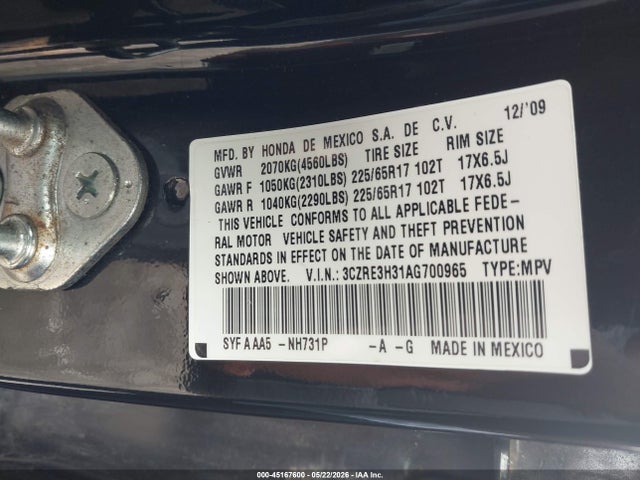 Aukcja sprzedaży 2010 Honda Cr-v Lx, vin: 3CZRE3H31AG700965, numer aukcji: 45167600