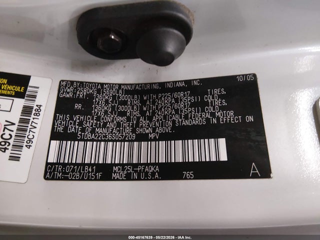 Aukcja sprzedaży 2006 Toyota Sienna Xle, vin: 5TDBA22C36S057209, numer aukcji: 45167639