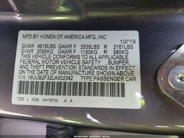 Продаж на аукціоні авто 2020 Acura Tlx Standard, vin: 19UUB2F32LA002342, номер лоту: 45167644