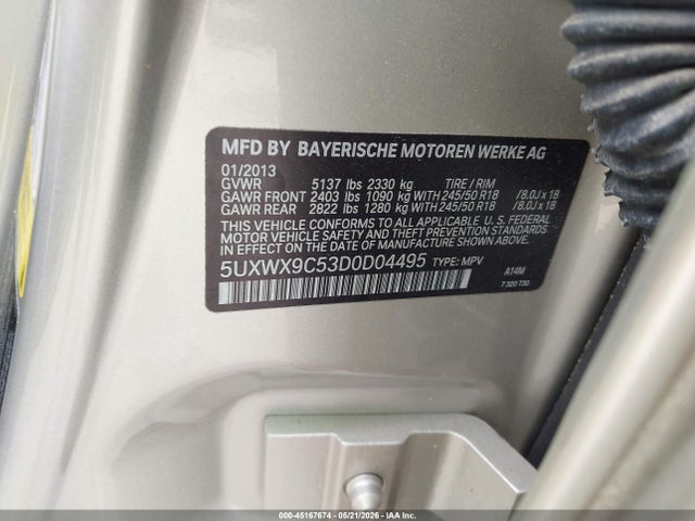 Продаж на аукціоні авто 2013 Bmw X3 Xdrive28i, vin: 5UXWX9C53D0D04495, номер лоту: 45167674