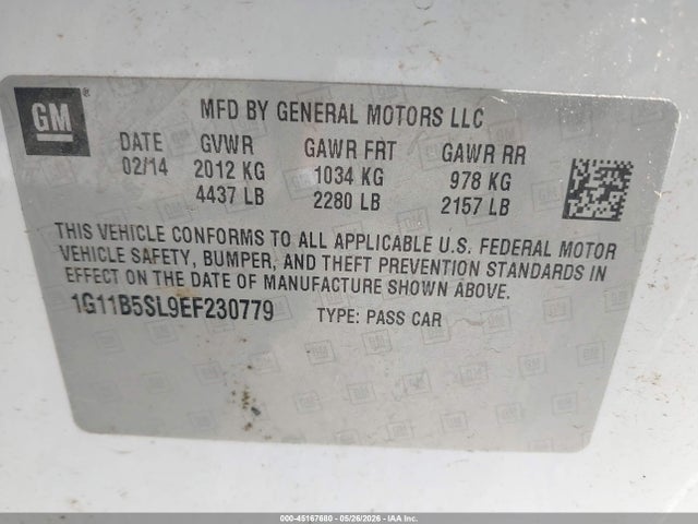 1G11B5SL9EF230779 Chevrolet Malibu 1ls
