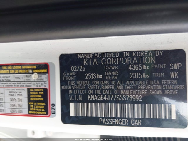 Продаж на аукціоні авто 2025 Kia K5 Gt-line, vin: KNAG64J77S5373992, номер лоту: 45167705