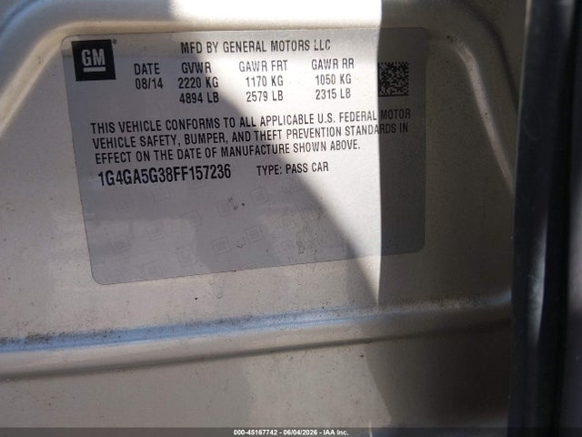 Aukcja sprzedaży 2015 Buick Lacrosse, vin: 1G4GA5G38FF157236, numer aukcji: 45167742