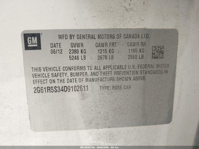 45167745 :رقم المزاد ، 2G61R5S34D9102611 vin ، 2013 Cadillac Xts Luxury مزاد بيع