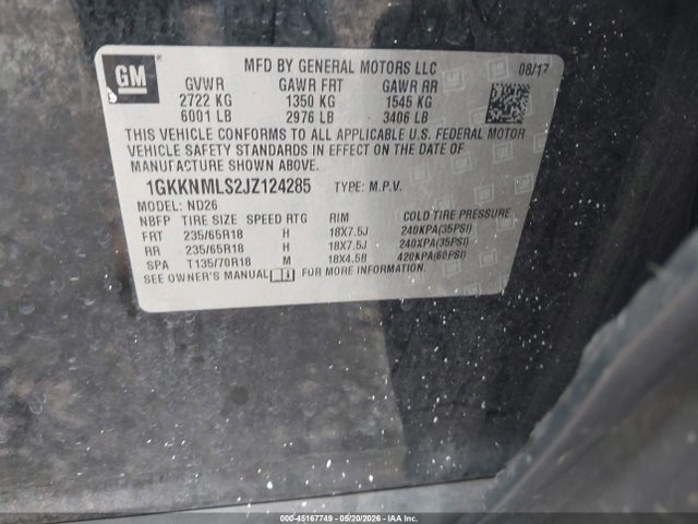 2018 Gmc Acadia Slt-1 მანქანა იყიდება აუქციონზე, vin: 1GKKNMLS2JZ124285, აუქციონის ნომერი: 45167749