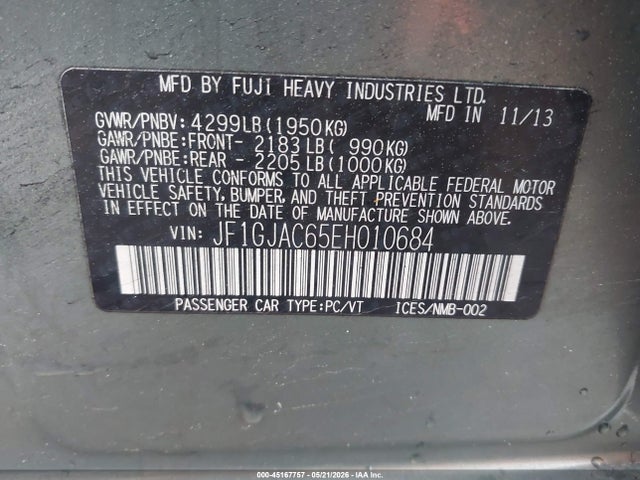 Aukcja sprzedaży 2014 Subaru Impreza 2.0i Premium, vin: JF1GJAC65EH010684, numer aukcji: 45167757