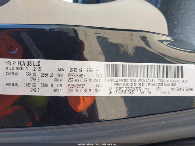 Продаж на аукціоні авто 2016 Chrysler Town & Country Touring-l, vin: 2C4RC1CG8GR247070, номер лоту: 45167768