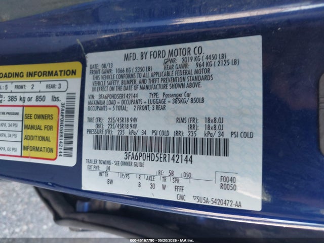 Aukcja sprzedaży 2014 Ford Fusion Se, vin: 3FA6P0HD5ER142144, numer aukcji: 45167780