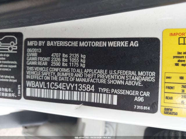 Aukcja sprzedaży 2014 Bmw X1 Xdrive28i, vin: WBAVL1C54EVY13584, numer aukcji: 45167782
