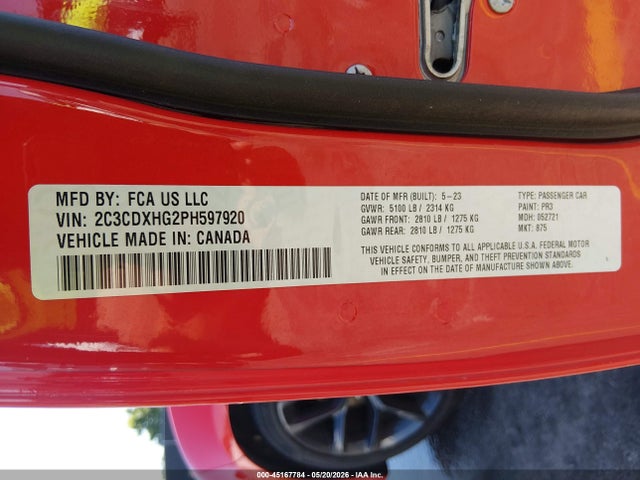 45167784 :رقم المزاد ، 2C3CDXHG2PH597920 vin ، 2023 Dodge Charger Gt مزاد بيع