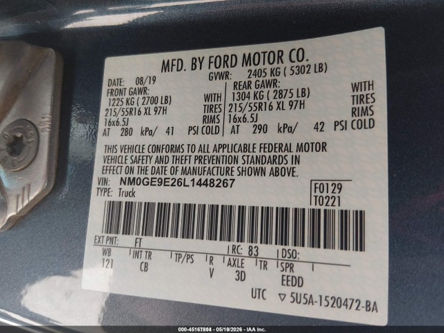 Aukcja sprzedaży 2020 Ford Transit Connect Xl Passenger, vin: NM0GE9E26L1448267, numer aukcji: 45167804