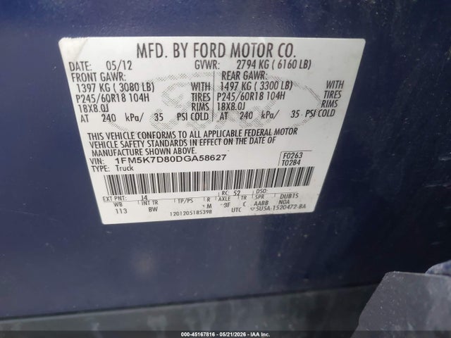 Aukcja sprzedaży 2013 Ford Explorer Xlt, vin: 1FM5K7D80DGA58627, numer aukcji: 45167816
