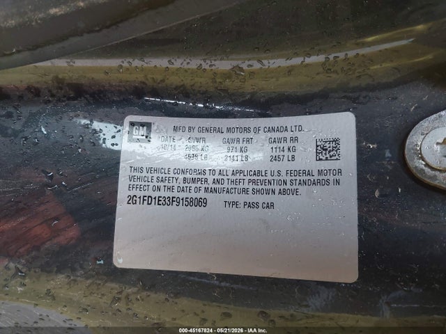 Продаж на аукціоні авто 2015 Chevrolet Camaro 1lt, vin: 2G1FD1E33F9158069, номер лоту: 45167824