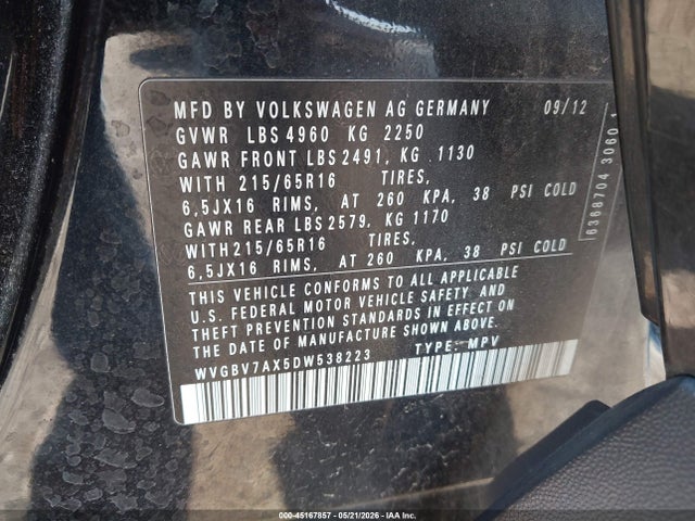 Продажа на аукционе авто 2013 Volkswagen Tiguan S, vin: WVGBV7AX5DW538223, номер лота: 45167857
