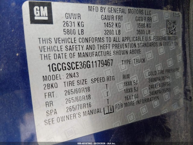Продаж на аукціоні авто 2016 Chevrolet Colorado Lt, vin: 1GCGSCE36G1179467, номер лоту: 45167862