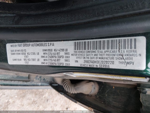 Aukcja sprzedaży 2014 Fiat 500l Trekking, vin: ZFBCFADH3EZ020220, numer aukcji: 45167872