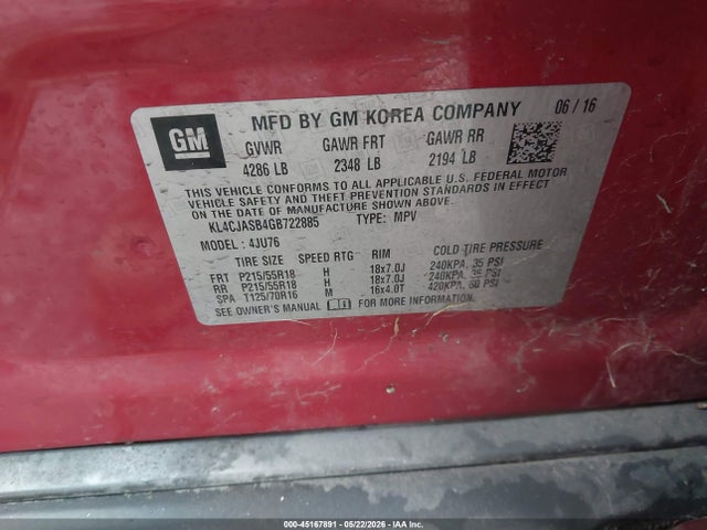 Aukcja sprzedaży 2016 Buick Encore, vin: KL4CJASB4GB722885, numer aukcji: 45167891