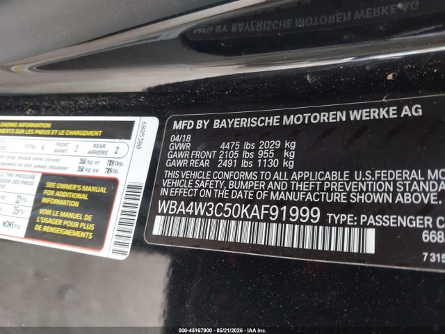 45167900 :رقم المزاد ، WBA4W3C50KAF91999 vin ، 2019 Bmw 430i مزاد بيع