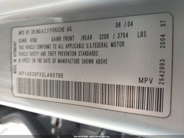 Продажа на аукционе авто 2005 Porsche Cayenne S, vin: WP1AB29PX5LA60785, номер лота: 45167909