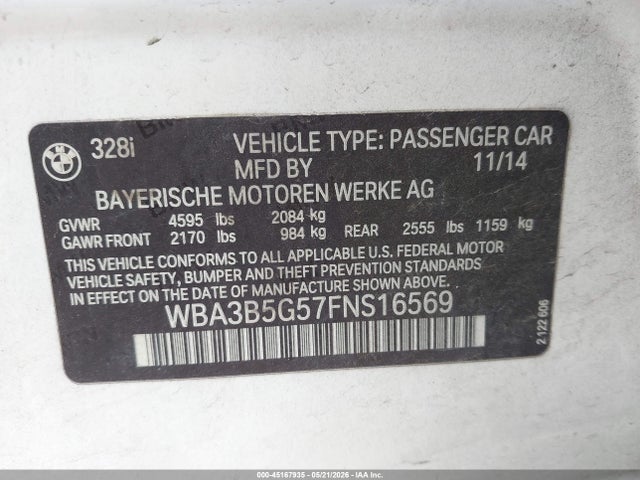 Aukcja sprzedaży 2015 Bmw 328i Xdrive, vin: WBA3B5G57FNS16569, numer aukcji: 45167935
