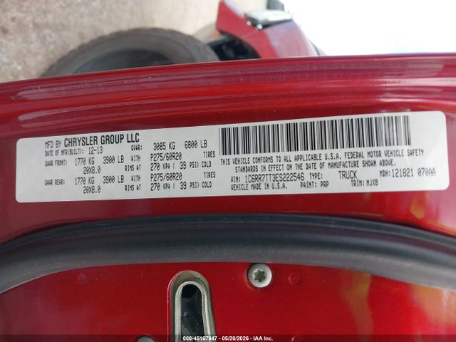 45167947 :رقم المزاد ، 1C6RR7TT3ES222546 vin ، 2014 Ram 1500 Big Horn مزاد بيع