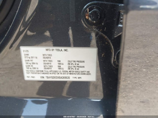 Продаж на аукціоні авто 2025 Tesla Model Y Long Range Dual Motor Rear-wheel Drive, vin: 7SAYGDEDXSA369535, номер лоту: 45167957