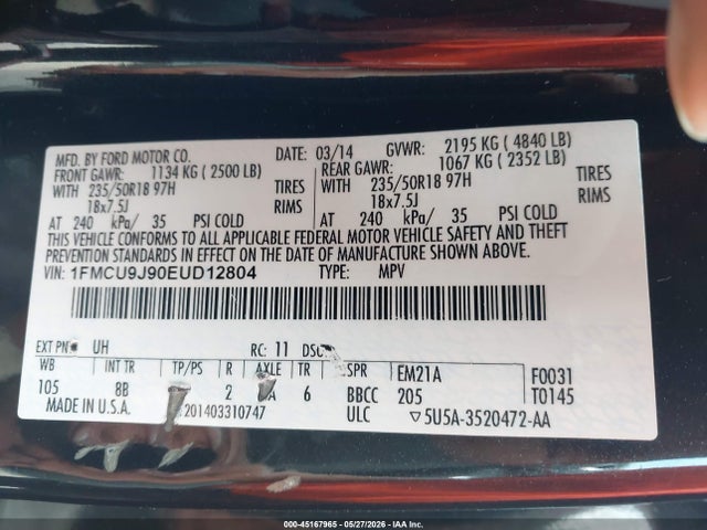 1FMCU9J90EUD12804 Ford Escape Titanium