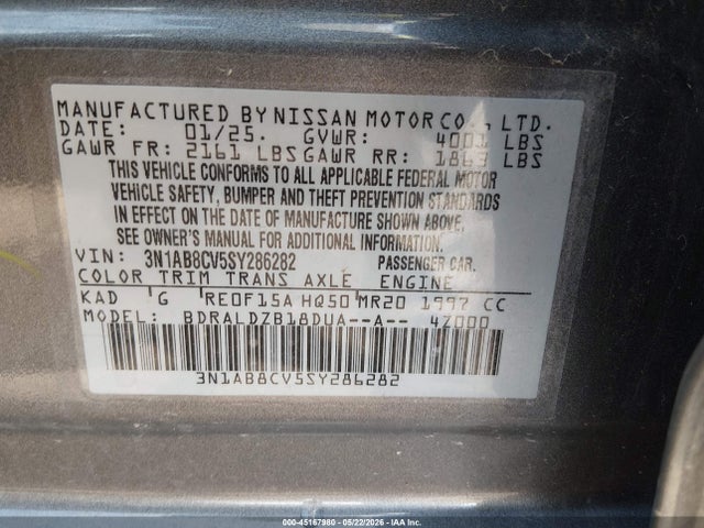45167980 :رقم المزاد ، 3N1AB8CV5SY286282 vin ، 2025 Nissan Sentra Sv مزاد بيع