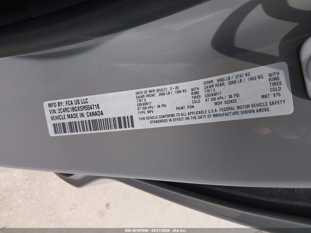 Auction sale of the 2025 Chrysler Pacifica Select, vin: 2C4RC1BGXSR554718, lot number: 45167996