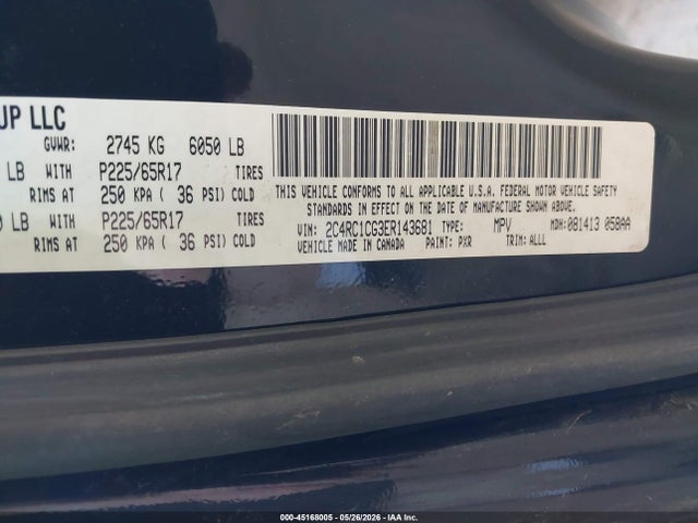 Продаж на аукціоні авто 2014 Chrysler Town & Country Touring-l, vin: 2C4RC1CG3ER143681, номер лоту: 45168005