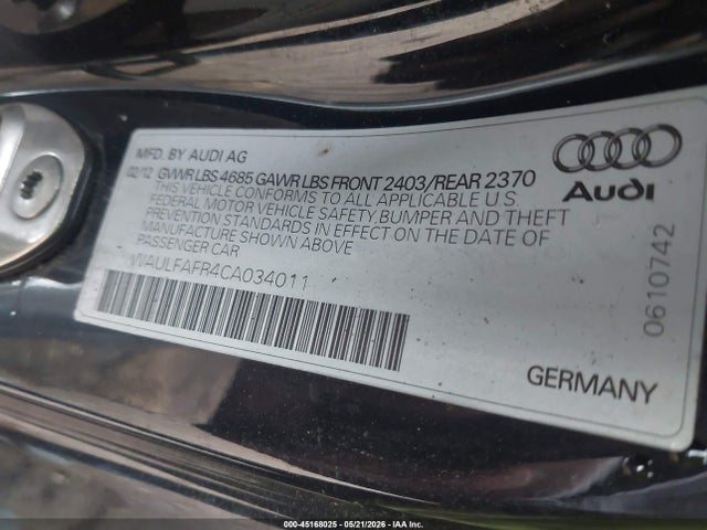 2012 Audi A5 2.0t Premium მანქანა იყიდება აუქციონზე, vin: WAULFAFR4CA034011, აუქციონის ნომერი: 45168025