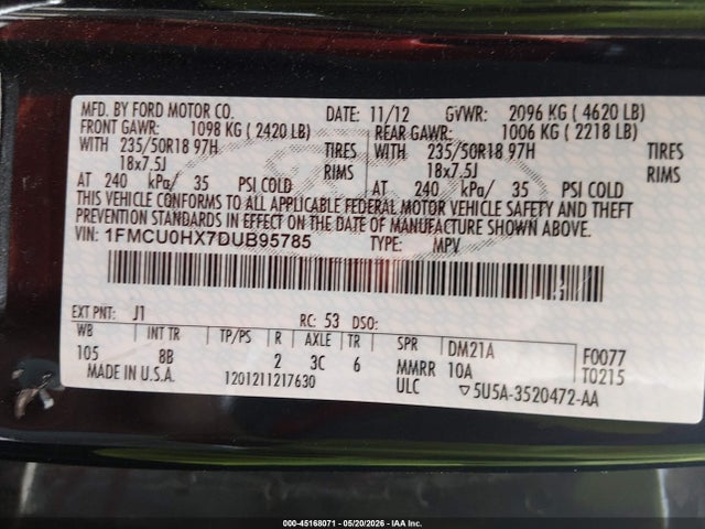 Продаж на аукціоні авто 2013 Ford Escape Sel, vin: 1FMCU0HX7DUB95785, номер лоту: 45168071