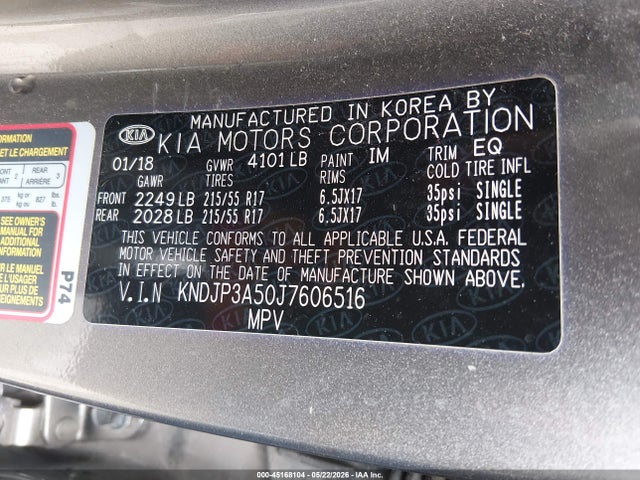 45168104 :رقم المزاد ، KNDJP3A50J7606516 vin ، 2018 Kia Soul + مزاد بيع