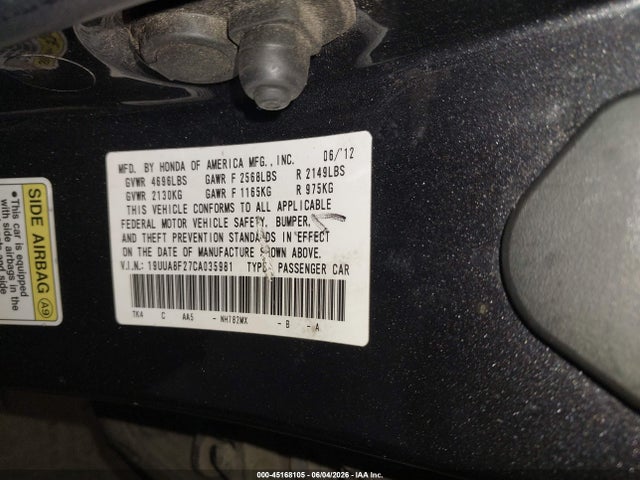 Продаж на аукціоні авто 2012 Acura Tl 3.5, vin: 19UUA8F27CA035981, номер лоту: 45168105