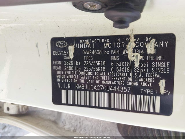 Aukcja sprzedaży 2012 Hyundai Tucson Limited, vin: KM8JUCAC7CU444357, numer aukcji: 45168123