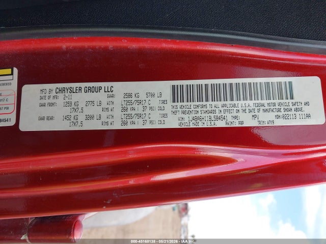 45168138 :رقم المزاد ، 1J4BA6H11BL584541 vin ، 2011 Jeep Wrangler Unlimited Rubicon مزاد بيع
