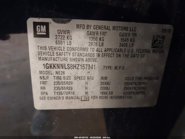 Aukcja sprzedaży 2017 Gmc Acadia Slt-2, vin: 1GKKNNLS8HZ157341, numer aukcji: 45168152