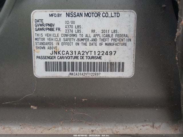 Продаж на аукціоні авто 2000 Infiniti I30 Luxury/touring, vin: JNKCA31A2YT122497, номер лоту: 45168163