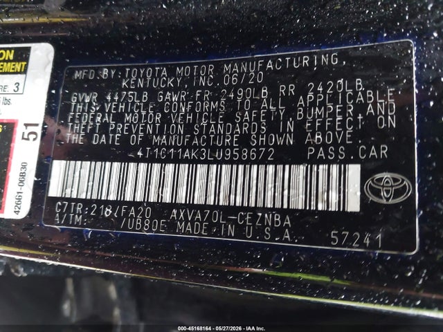 Продажа на аукционе авто 2020 Toyota Camry Le, vin: 4T1C11AK3LU958672, номер лота: 45168164