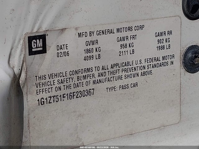 Aukcja sprzedaży 2006 Chevrolet Malibu Lt, vin: 1G1ZT51F16F230367, numer aukcji: 45168186