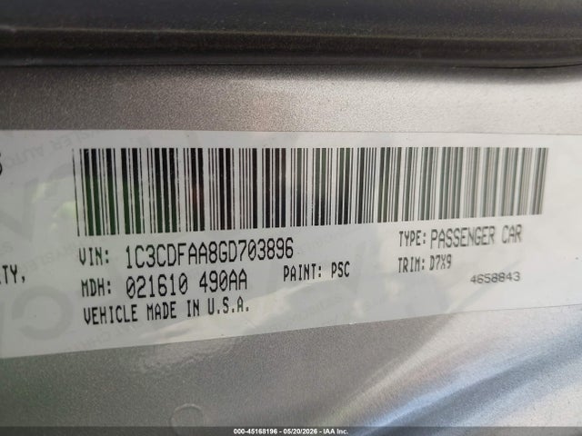 1C3CDFAA8GD703896 Dodge DART SE