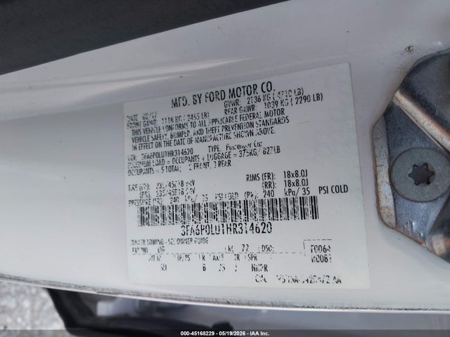Aukcja sprzedaży 2017 Ford Fusion Hybrid Se, vin: 3FA6P0LU1HR314620, numer aukcji: 45168229