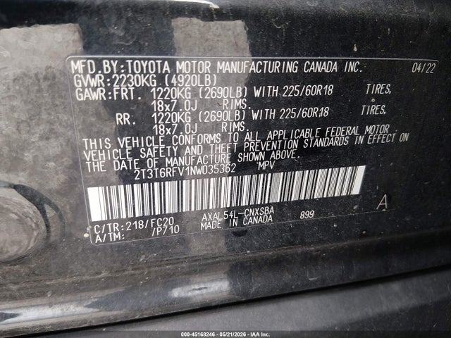 2T3T6RFV1NW035362 Toyota Rav4 Hybrid Se