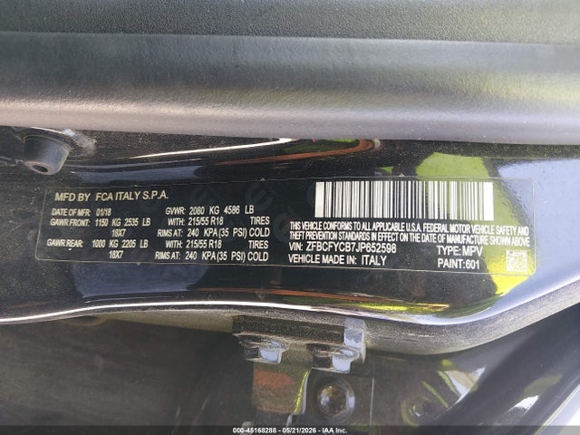 Продажа на аукционе авто 2018 Fiat 500x Urbana Awd, vin: ZFBCFYCB7JP652598, номер лота: 45168288