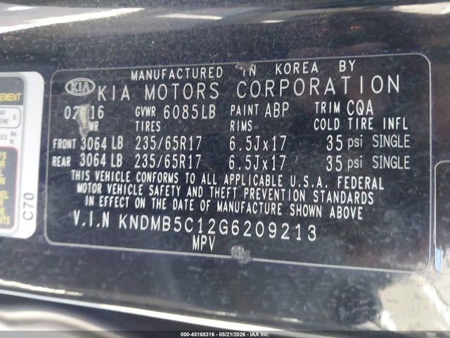 KNDMB5C12G6209213 KIA SEDONA LX