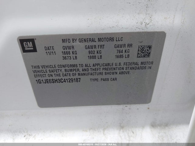 Продаж на аукціоні авто 2012 Chevrolet Sonic 2lz, vin: 1G1JE6SH3C4129187, номер лоту: 45168318