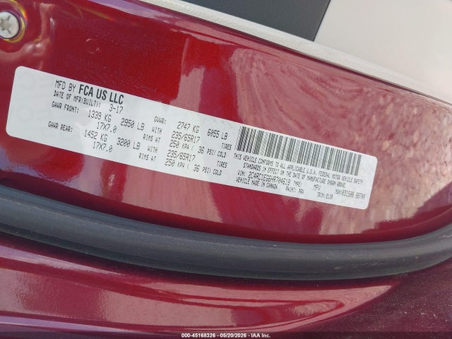 2017 Chrysler Pacifica Touring-l Plus მანქანა იყიდება აუქციონზე, vin: 2C4RC1EG6HR704618, აუქციონის ნომერი: 45168326